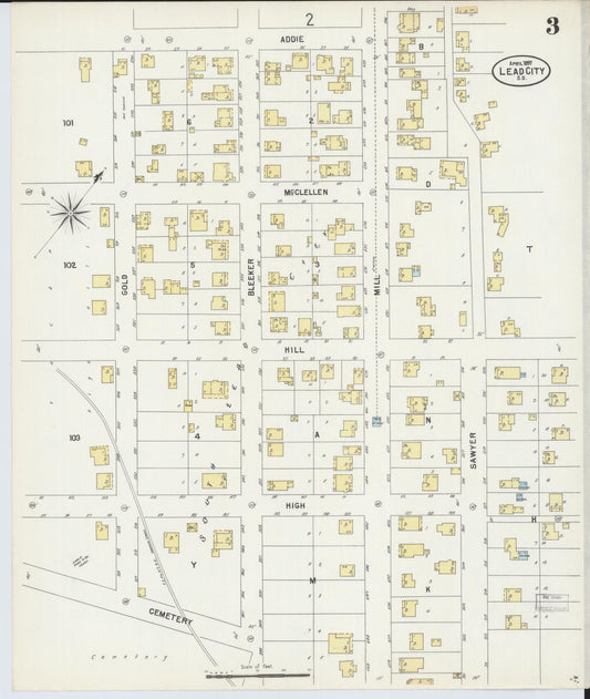 Sanborn Fire Insurance Map from Lead, Lawrence County, South Dakota (1897), Sheet #0003 - Historic Sanborn Fire Insurance Map Print, vintage old map wall art, antique decor, genealogy gift, South Dakota South Dakota map