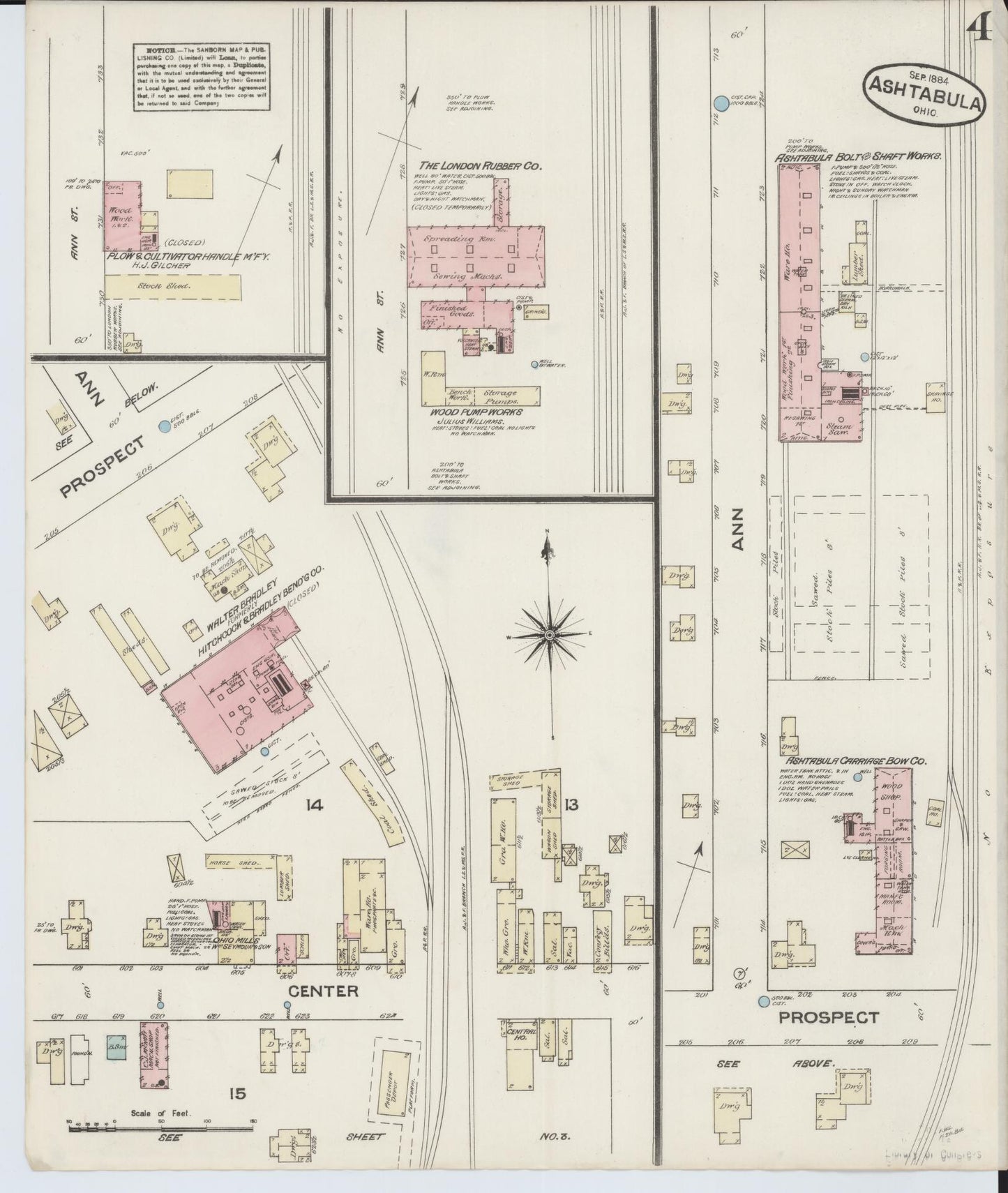 Sanborn Fire Insurance Map from Ashtabula, Ashtabula County, Ohio (1884), Sheet #0004 - Historic Sanborn Fire Insurance Map Print, vintage old map wall art, antique decor, genealogy gift, Ohio Ohio map