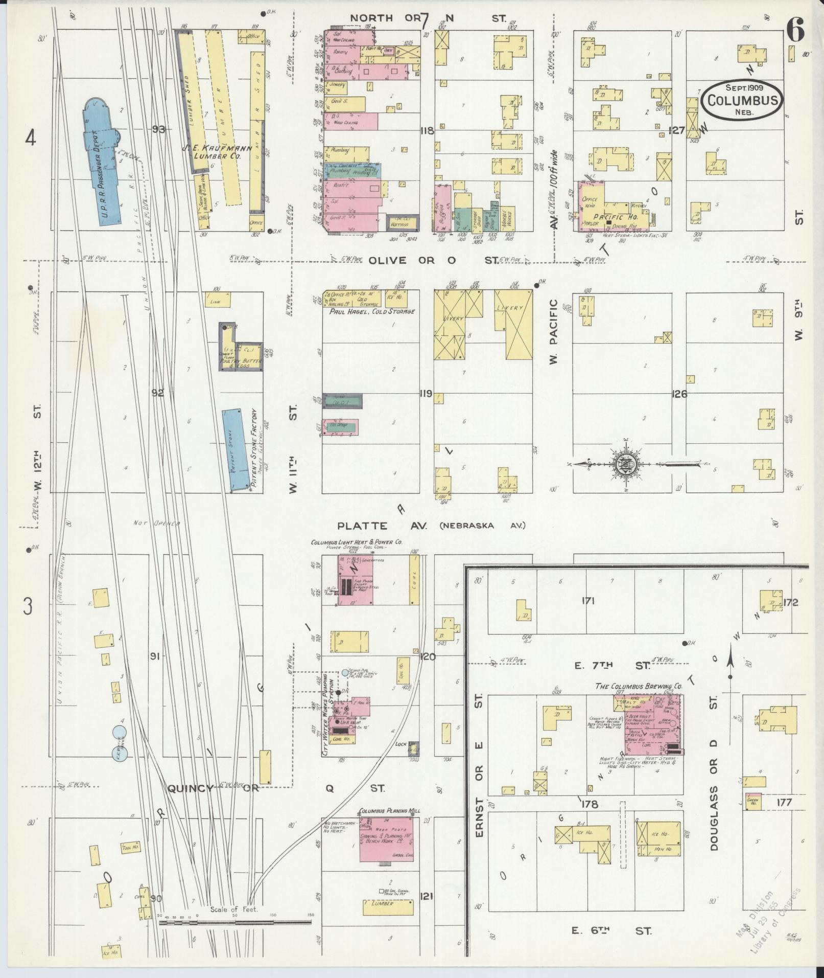 Sanborn Fire Insurance Map from Columbus, Platte County, Nebraska (1909), Sheet #0006 - Complete Map Set gallery image, historic Sanborn map, vintage wall art, Nebraska Nebraska