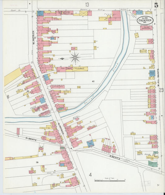 Sanborn Fire Insurance Map from Frederick, Frederick County, Maryland (1904), Sheet #0005 - Historic Sanborn Fire Insurance Map Print, vintage old map wall art, antique decor, genealogy gift, Maryland Maryland map