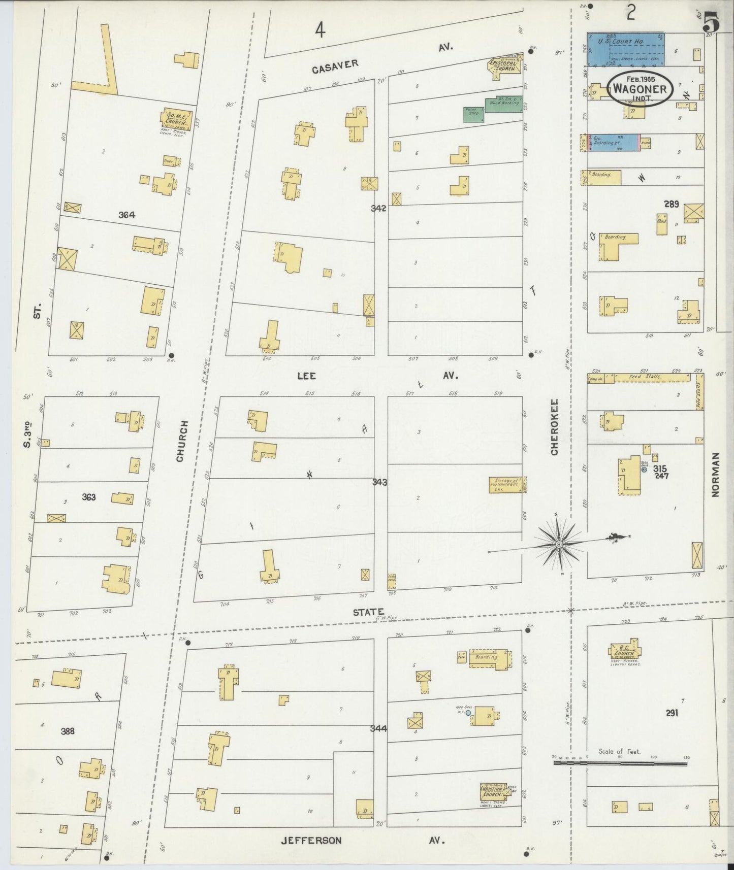 Sanborn Fire Insurance Map from Wagoner, Wagoner County, Oklahoma (1905), Sheet #0005 - Complete Map Set gallery image, historic Sanborn map, vintage wall art, Oklahoma Oklahoma