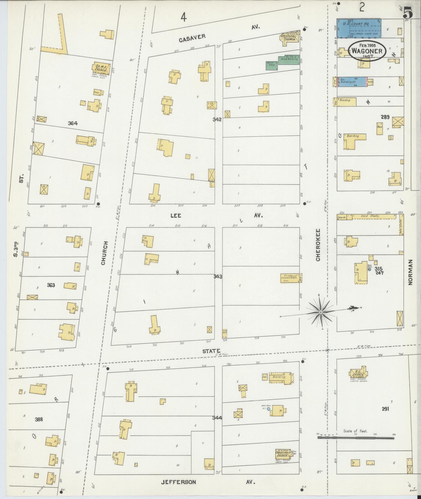 Sanborn Fire Insurance Map from Wagoner, Wagoner County, Oklahoma (1905), Sheet #0005 - Complete Map Set gallery image, historic Sanborn map, vintage wall art, Oklahoma Oklahoma