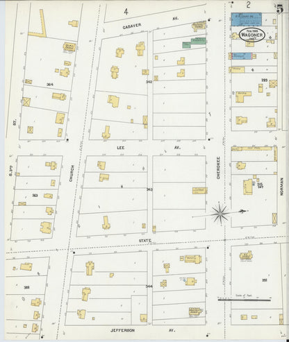 Sanborn Fire Insurance Map from Wagoner, Wagoner County, Oklahoma (1905), Sheet #0005 - Complete Map Set gallery image, historic Sanborn map, vintage wall art, Oklahoma Oklahoma