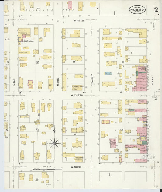 Sanborn Fire Insurance Map from Rochester, Oakland County, Michigan (1908), Sheet #0002 - Historic Sanborn Fire Insurance Map Print, vintage old map wall art, antique decor, genealogy gift, Michigan Michigan map