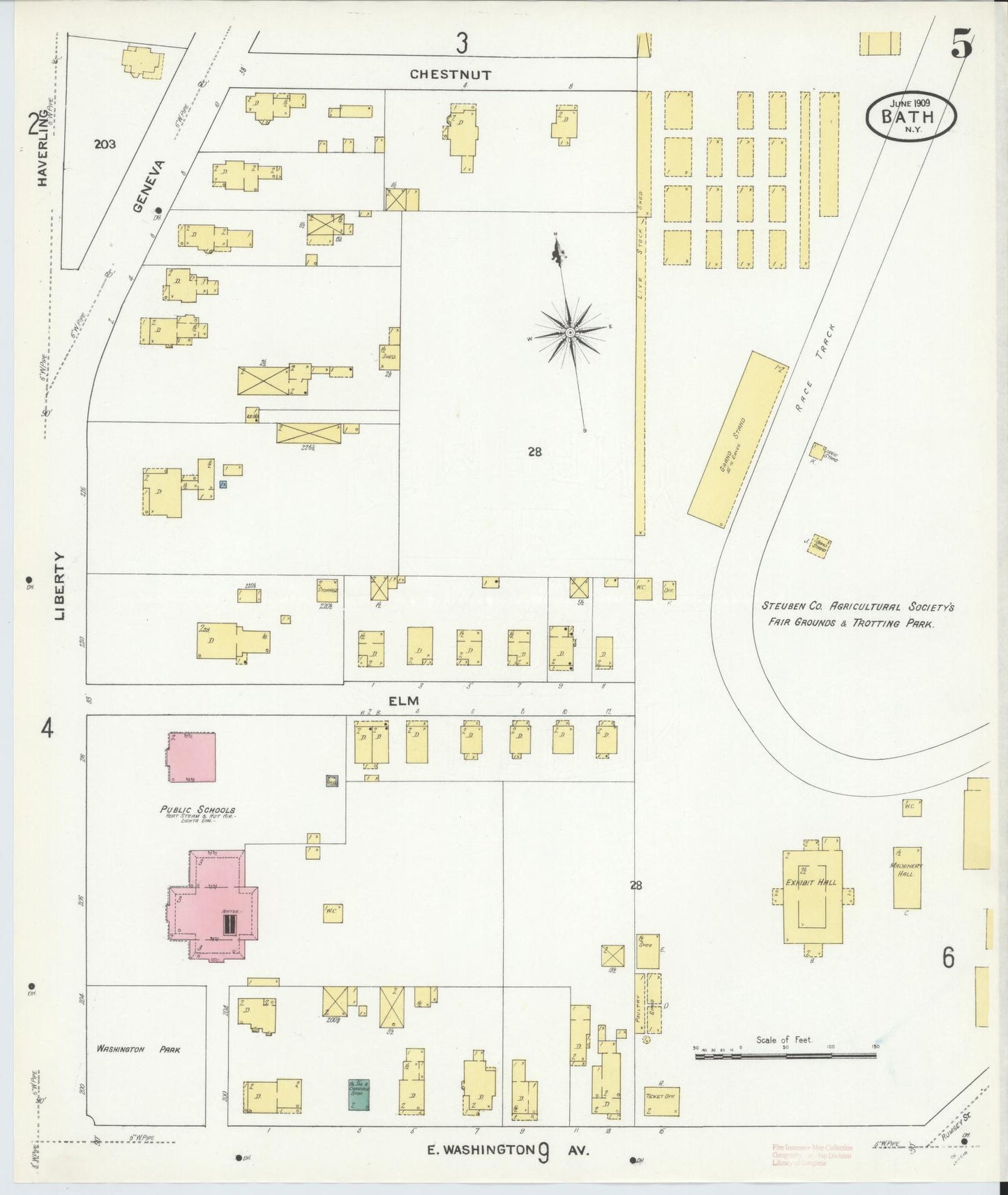 Sanborn Fire Insurance Map from Bath, Steuben County, New York (1909), Sheet #0005 - Complete Map Set gallery image, historic Sanborn map, vintage wall art, New York New York