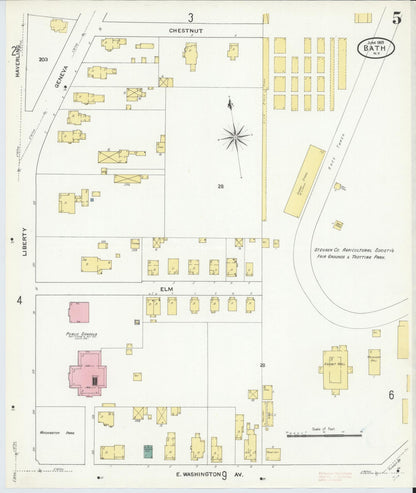 Sanborn Fire Insurance Map from Bath, Steuben County, New York (1909), Sheet #0005 - Complete Map Set gallery image, historic Sanborn map, vintage wall art, New York New York