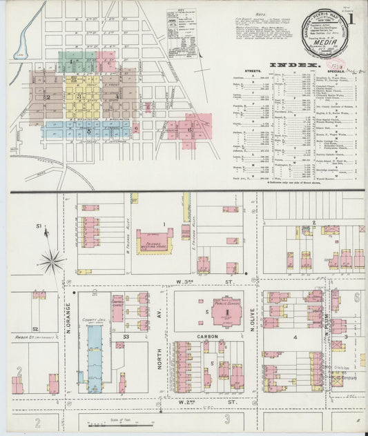 Sanborn Fire Insurance Map from Media, Delaware County, Pennsylvania (1894), Sheet #0001 - Historic Sanborn Fire Insurance Map Print, vintage old map wall art, antique decor, genealogy gift, Media Delaware map