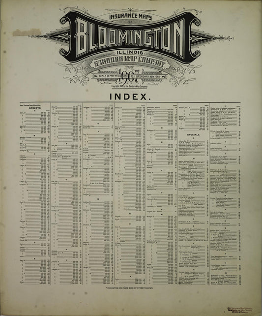 Sanborn Fire Insurance Map from Bloomington, McLean County, Illinois (1907), Sheet #0001 - Historic Sanborn Fire Insurance Map Print, vintage old map wall art, antique decor, genealogy gift, Illinois Illinois map