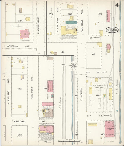 Sanborn Fire Insurance Map from Phoenix, Maricopa County, Arizona (1893), Sheet #0004 - Complete Map Set gallery image, historic Sanborn map, vintage wall art, Arizona Arizona