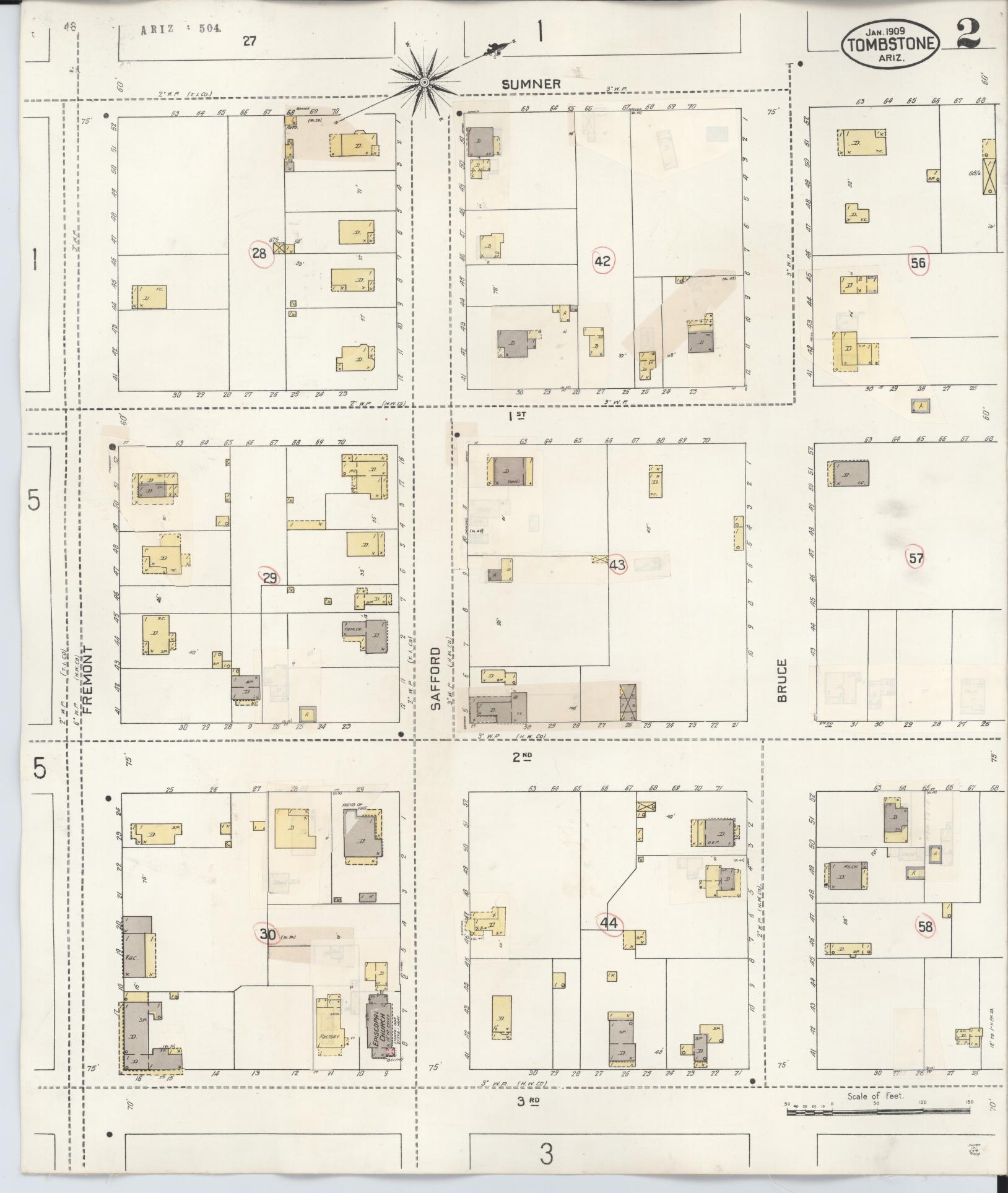 Sanborn Fire Insurance Map from Tombstone, Cochise County, Arizona (1931), Sheet #0002 - Complete Map Set gallery image, historic Sanborn map, vintage wall art, Arizona Arizona