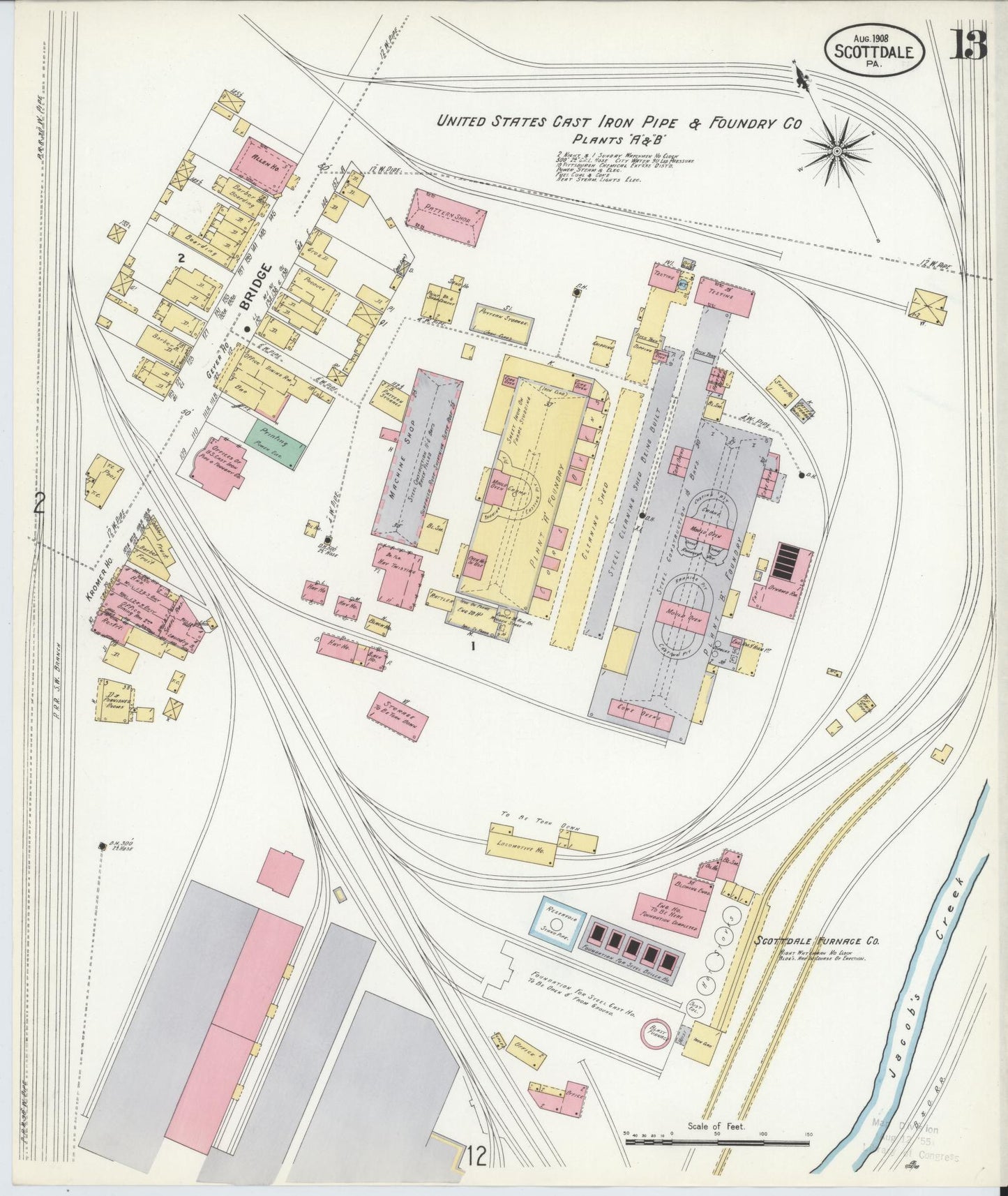 Sanborn Fire Insurance Map from Scottdale, Westmoreland County, Pennsylvania (1908), Sheet #0013 - Complete Map Set gallery image, historic Sanborn map, vintage wall art, Pennsylvania Pennsylvania