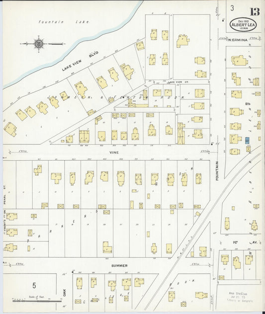 Sanborn Fire Insurance Map from Albert Lea, Freeborn County, Minnesota (1910), Sheet #0013 - Historic Sanborn Fire Insurance Map Print, vintage old map wall art, antique decor, genealogy gift, Minnesota Minnesota map