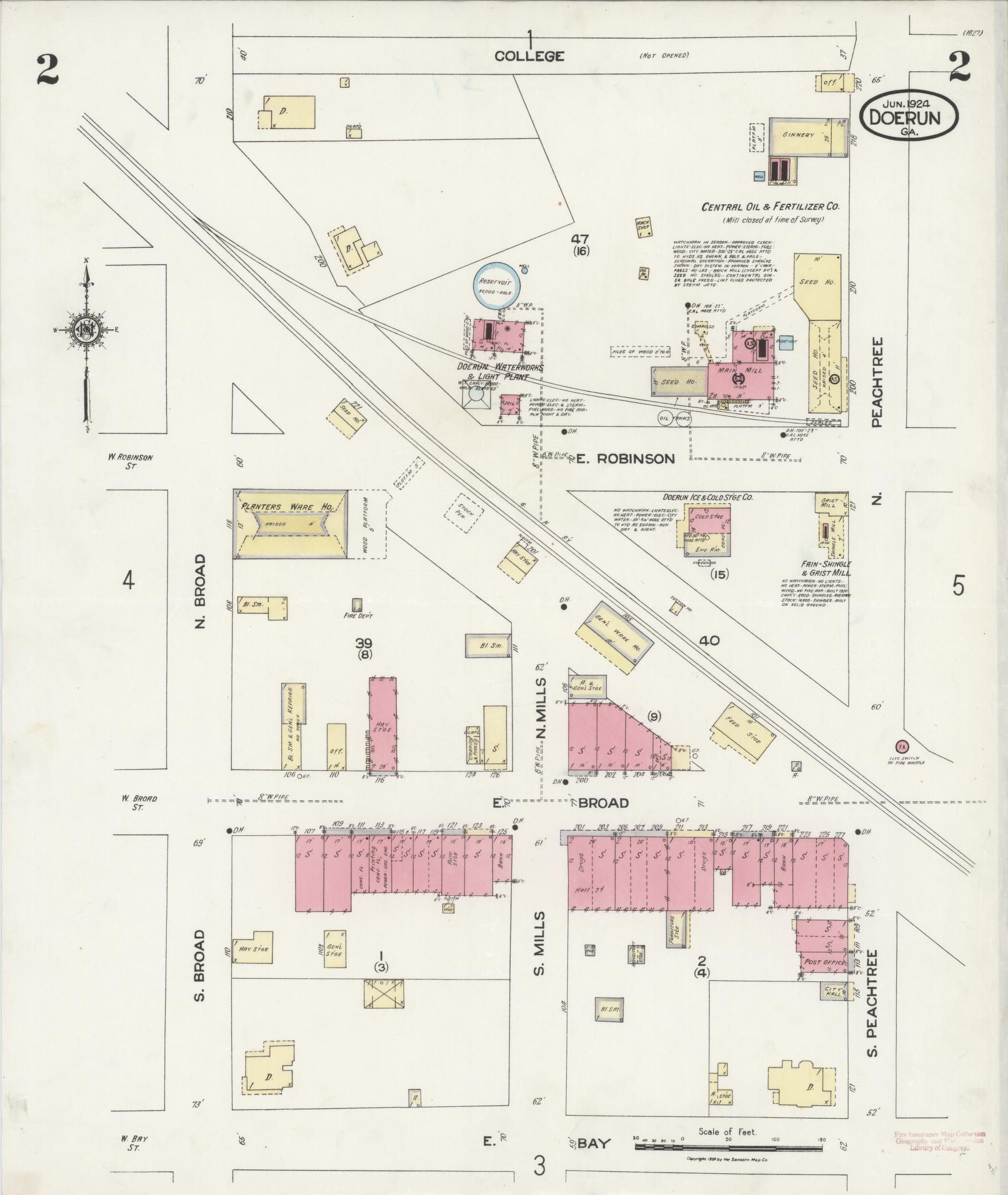 Sanborn Fire Insurance Map from Doerun, Colquitt County, Georgia (1924), Sheet #0002 - Complete Map Set gallery image, historic Sanborn map, vintage wall art, Georgia Georgia