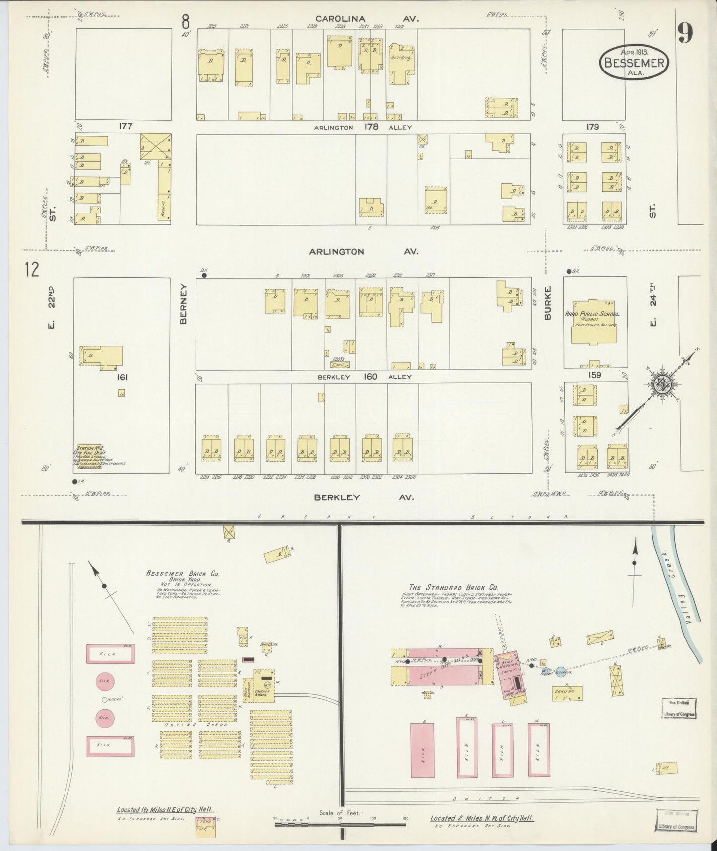 Sanborn Fire Insurance Map from Bessemer, Jefferson County, Alabama (1913), Sheet #0009 - Complete Map Set gallery image, historic Sanborn map, vintage wall art, Alabama Alabama