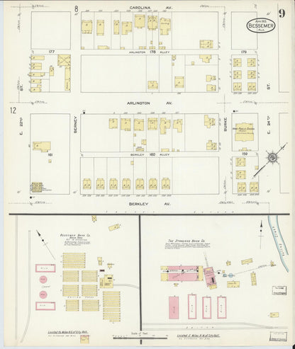 Sanborn Fire Insurance Map from Bessemer, Jefferson County, Alabama (1913), Sheet #0009 - Complete Map Set gallery image, historic Sanborn map, vintage wall art, Alabama Alabama