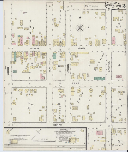 Sanborn Fire Insurance Map from Staunton, Macoupin County, Illinois (1886), Sheet #0002 - Historic Sanborn Fire Insurance Map Print, vintage old map wall art, antique decor, genealogy gift, Illinois Illinois map