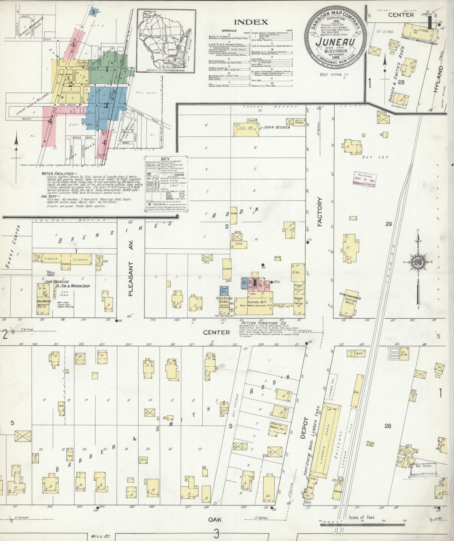 Sanborn Fire Insurance Map from Juneau, Dodge County, Wisconsin (1914), Sheet #0001 - Complete Map Set gallery image, historic Sanborn map, vintage wall art, Wisconsin Wisconsin