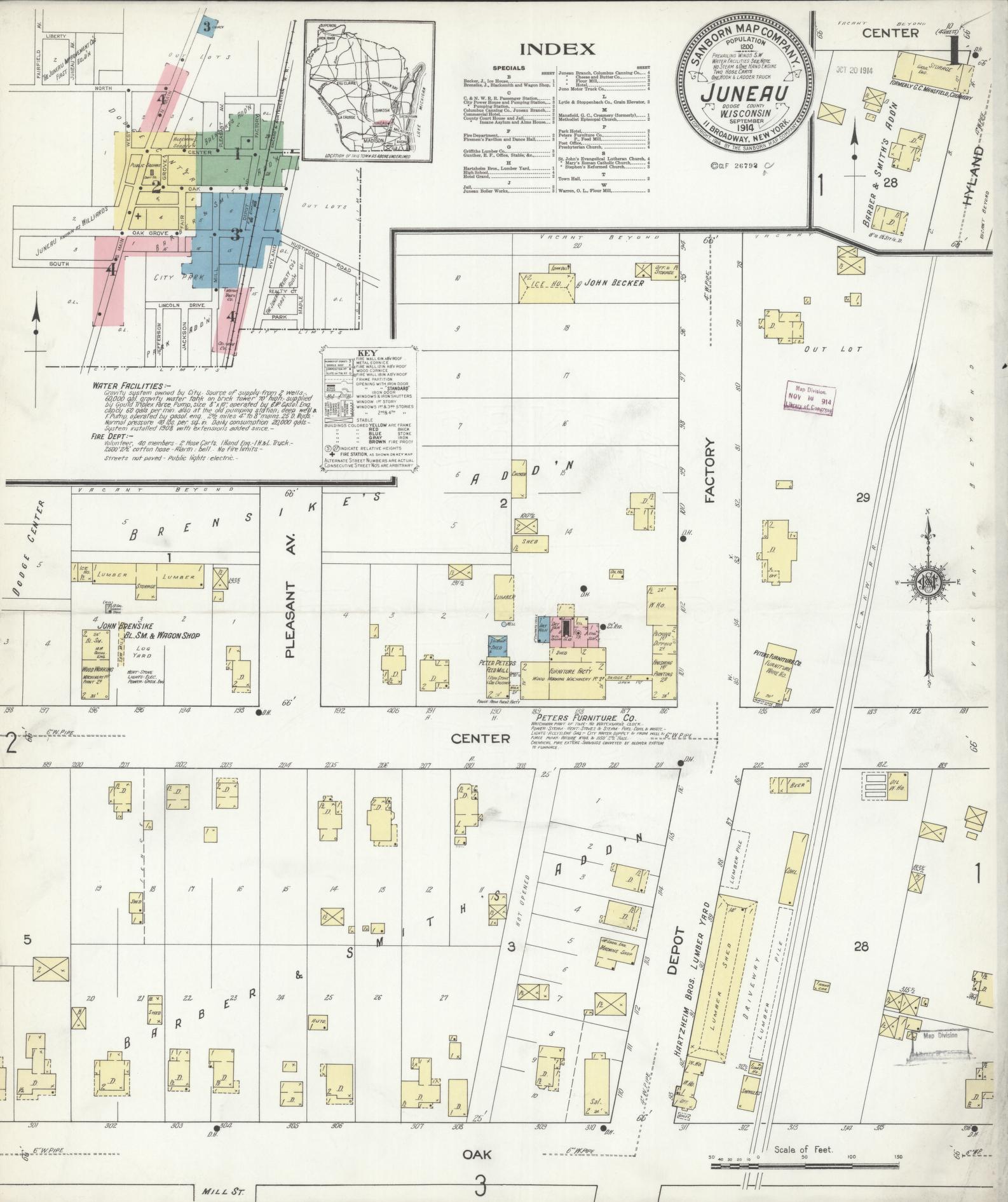 Sanborn Fire Insurance Map from Juneau, Dodge County, Wisconsin (1914), Sheet #0001 - Complete Map Set gallery image, historic Sanborn map, vintage wall art, Wisconsin Wisconsin