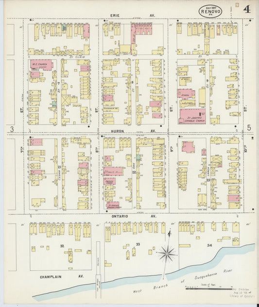 Sanborn Fire Insurance Map from Renovo, Clinton County, Pennsylvania (1897), Sheet #0004 - Historic Sanborn Fire Insurance Map Print, vintage old map wall art, antique decor, genealogy gift, Pennsylvania Pennsylvania map