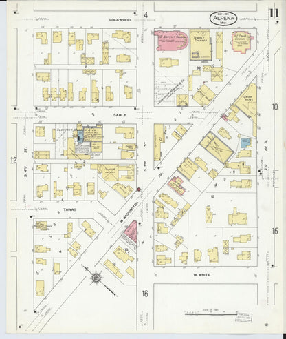 Sanborn Fire Insurance Map from Alpena, Alpena County, Michigan (1910), Sheet #0011 - Historic Sanborn Fire Insurance Map Print, vintage old map wall art, antique decor, genealogy gift, Michigan Michigan map