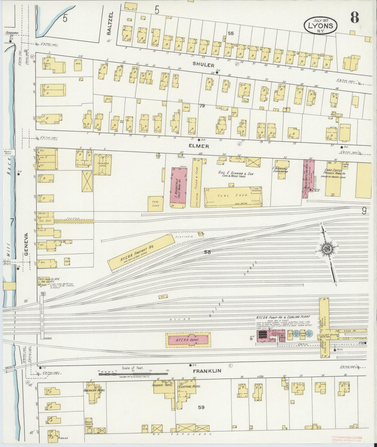 Sanborn Fire Insurance Map from Lyons, Wayne County, New York (1917), Sheet #0008 - Complete Map Set gallery image, historic Sanborn map, vintage wall art, New York New York