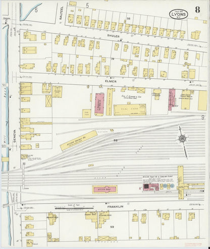 Sanborn Fire Insurance Map from Lyons, Wayne County, New York (1917), Sheet #0008 - Complete Map Set gallery image, historic Sanborn map, vintage wall art, New York New York