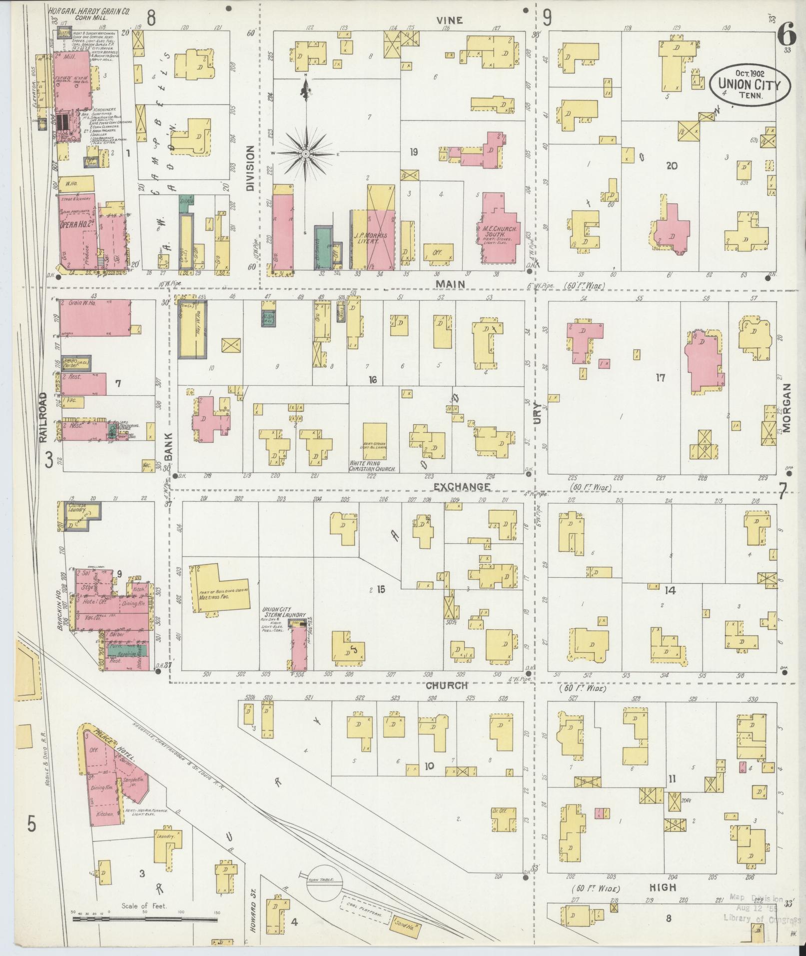 Sanborn Fire Insurance Map from Union City, Obion County, Tennessee (1902), Sheet #0006 - Complete Map Set gallery image, historic Sanborn map, vintage wall art, Tennessee Tennessee