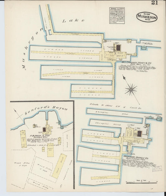 Sanborn Fire Insurance Map from Muskegon, Muskegon County, Michigan (1883), Sheet #0021 - Historic Sanborn Fire Insurance Map Print, vintage old map wall art, antique decor, genealogy gift, Michigan Michigan map