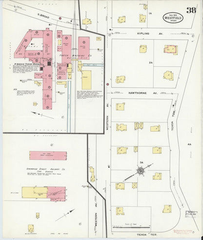 Sanborn Fire Insurance Map from Westfield, Hampden County, Massachusetts (1910), Sheet #0038 - Historic Sanborn Fire Insurance Map Print, vintage old map wall art, antique decor, genealogy gift, Massachusetts Massachusetts map