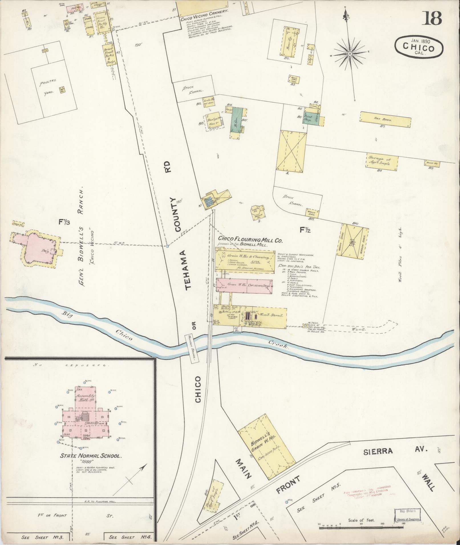 Sanborn Fire Insurance Map from Chico, Butte County, California (1890), Sheet #0018 - Complete Map Set gallery image, historic Sanborn map, vintage wall art, California California