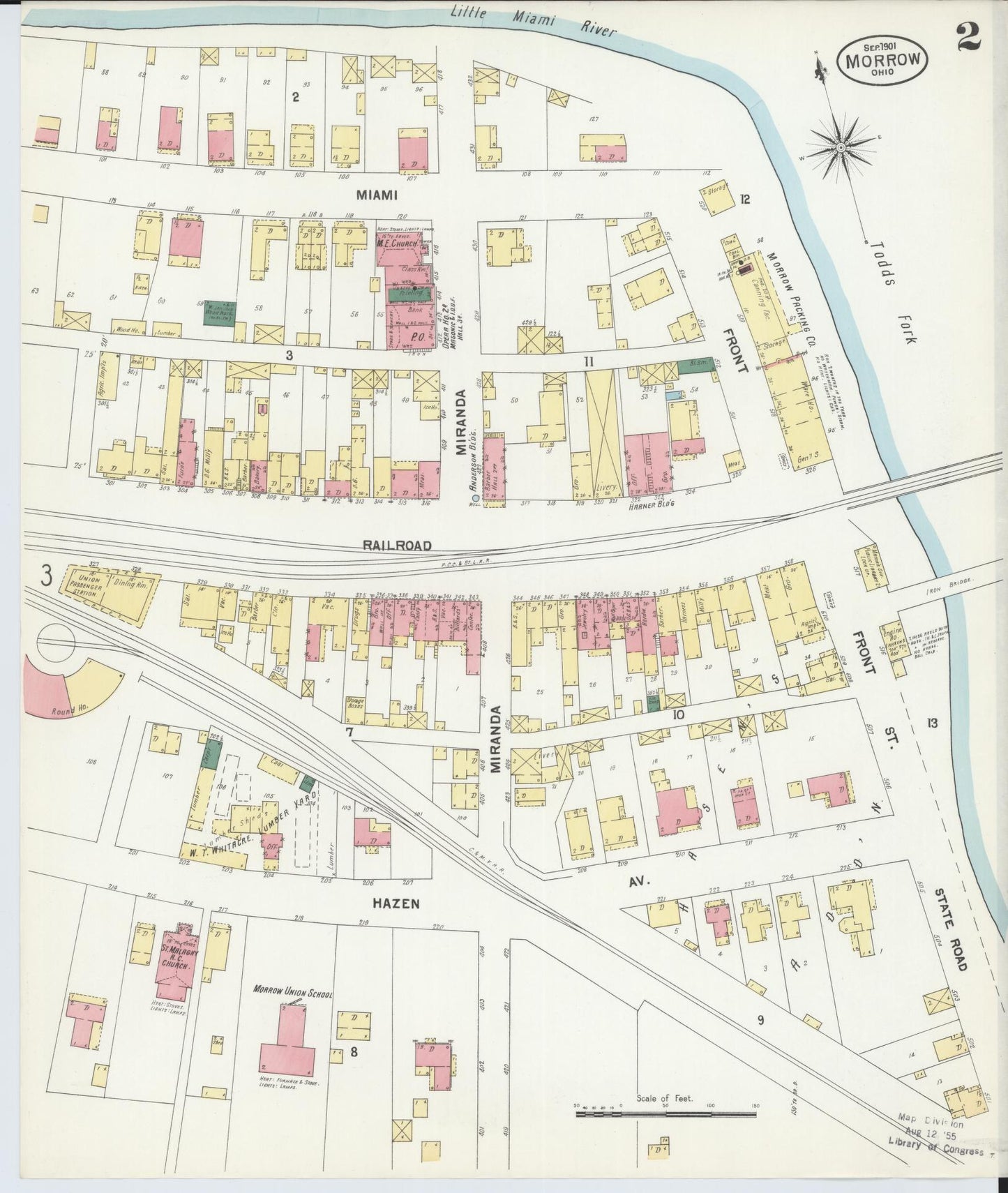 Sanborn Fire Insurance Map from Morrow, Warren County, Ohio (1901), Sheet #0002 - Complete Map Set gallery image, historic Sanborn map, vintage wall art, Ohio Ohio