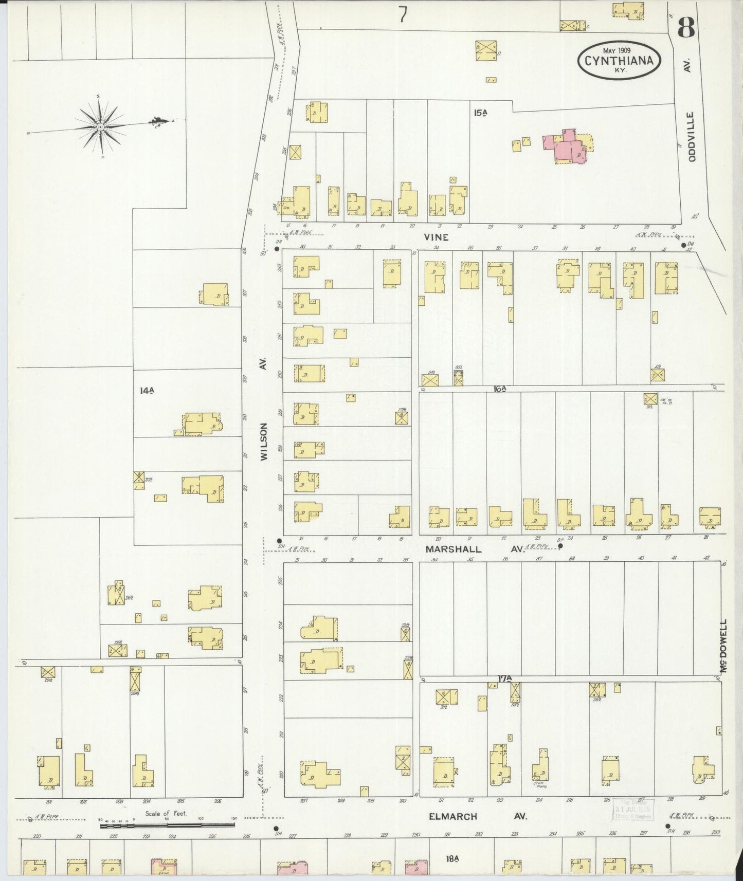Sanborn Fire Insurance Map from Cynthiana, Harrison County, Kentucky (1909), Sheet #0008 - Complete Map Set gallery image, historic Sanborn map, vintage wall art, Kentucky Kentucky