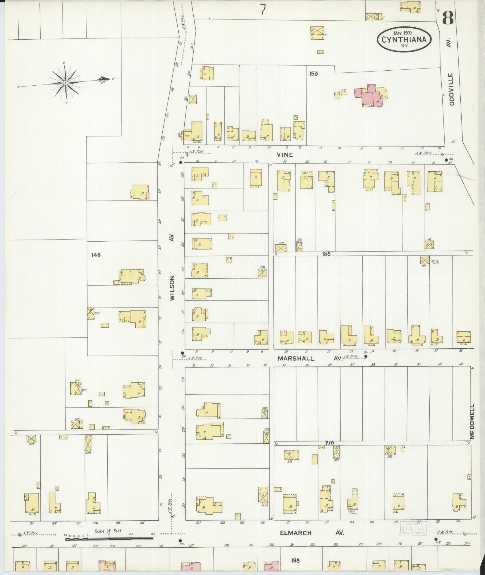 Sanborn Fire Insurance Map from Cynthiana, Harrison County, Kentucky (1909), Sheet #0008 - Complete Map Set gallery image, historic Sanborn map, vintage wall art, Kentucky Kentucky