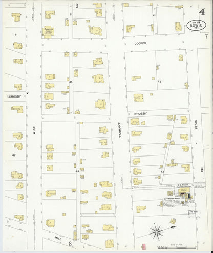 Sanborn Fire Insurance Map from Bowie, Montague County, Texas (1908), Sheet #0004 - Historic Sanborn Fire Insurance Map Print, vintage old map wall art, antique decor, genealogy gift, Texas Texas map