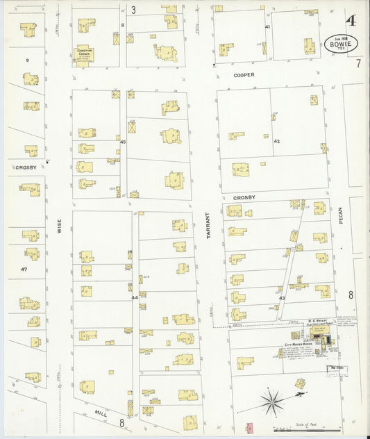 Sanborn Fire Insurance Map from Bowie, Montague County, Texas (1908), Sheet #0004 - Historic Sanborn Fire Insurance Map Print, vintage old map wall art, antique decor, genealogy gift, Texas Texas map