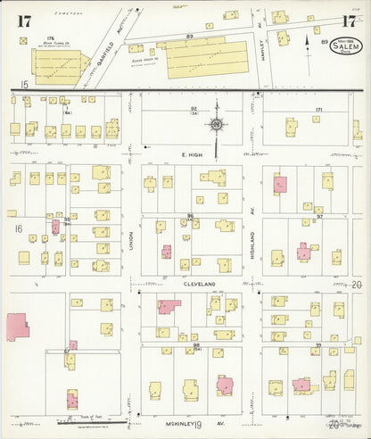 Sanborn Fire Insurance Map from Salem, Columbiana County, Ohio (1926), Sheet #0017 - Historic Sanborn Fire Insurance Map Print, vintage old map wall art, antique decor, genealogy gift, Ohio Ohio map