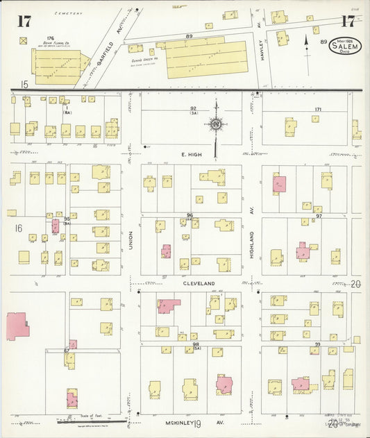 Sanborn Fire Insurance Map from Salem, Columbiana County, Ohio (1926), Sheet #0017 - Historic Sanborn Fire Insurance Map Print, vintage old map wall art, antique decor, genealogy gift, Ohio Ohio map