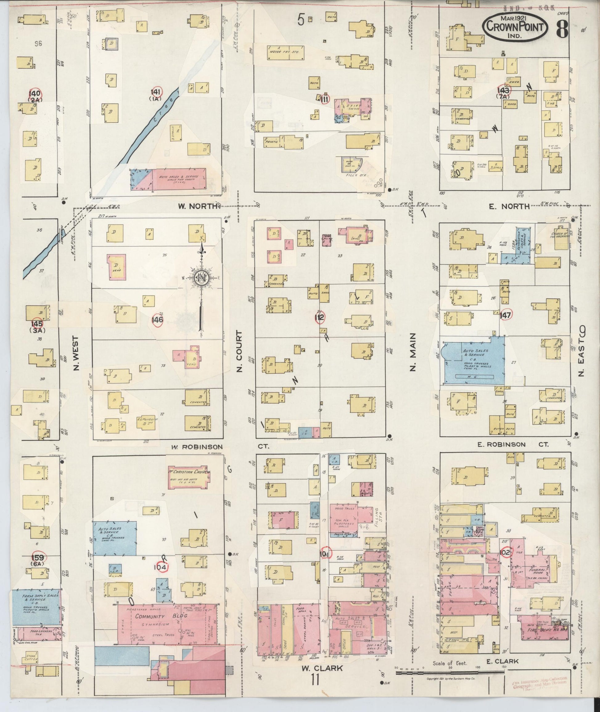Sanborn Fire Insurance Map from Crown Point, Lake County, Indiana (1948), Sheet #0008 - Historic Sanborn Fire Insurance Map Print, vintage old map wall art, antique decor, genealogy gift, Indiana Indiana map