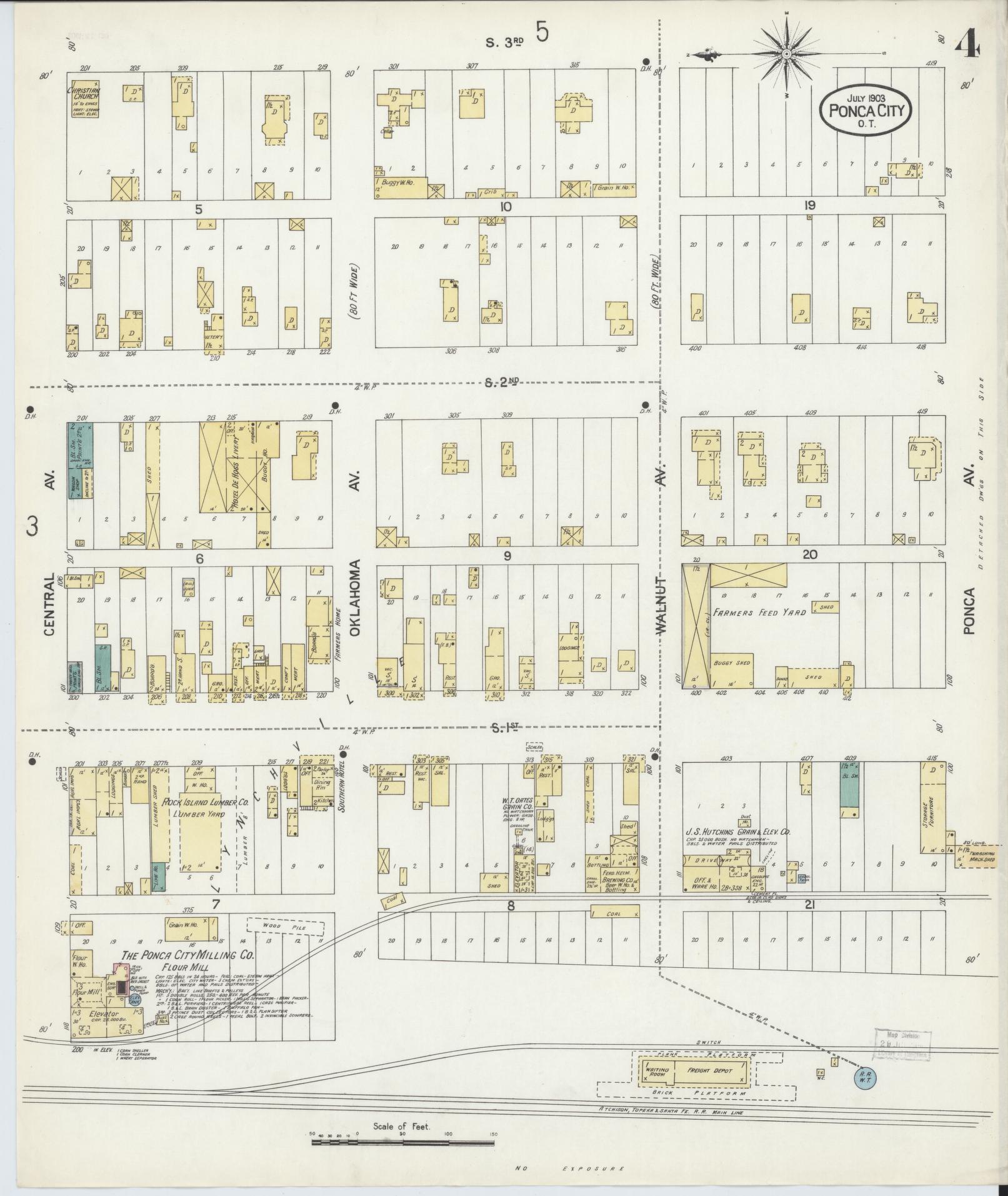Sanborn Fire Insurance Map from Ponca City, Kay County, Oklahoma (1903), Sheet #0004 - Complete Map Set gallery image, historic Sanborn map, vintage wall art, Oklahoma Oklahoma