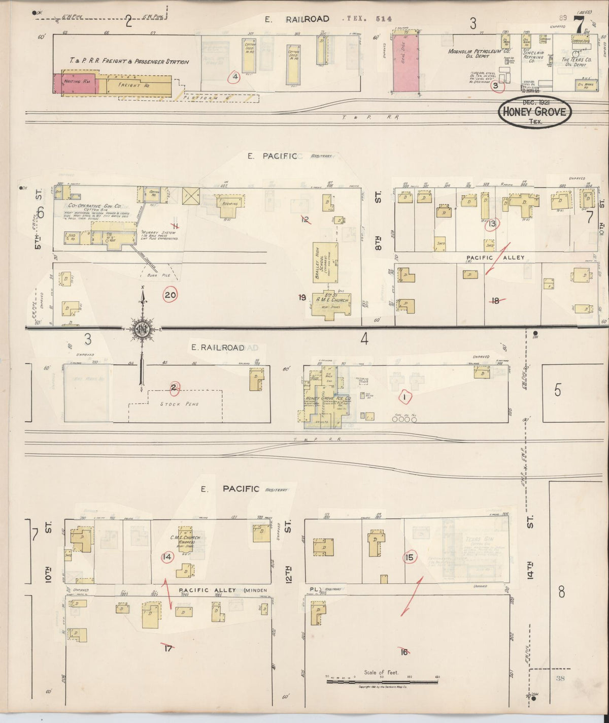 Sanborn Fire Insurance Map from Honey Grove, Fannin County, Texas (1943), Sheet #0007 - Complete Map Set gallery image, historic Sanborn map, vintage wall art, Texas Texas
