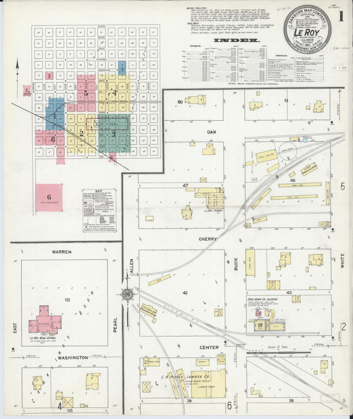 Sanborn Fire Insurance Map from Leroy, McLean County, Illinois (1911), Sheet #0001 - Complete Map Set gallery image, historic Sanborn map, vintage wall art, Illinois Illinois