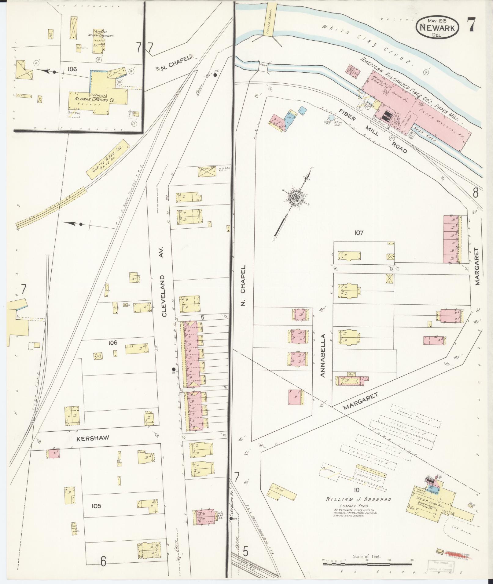 Sanborn Fire Insurance Map from Newark, New Castle County, Delaware (1915), Sheet #0007 - Complete Map Set gallery image, historic Sanborn map, vintage wall art, Delaware Delaware