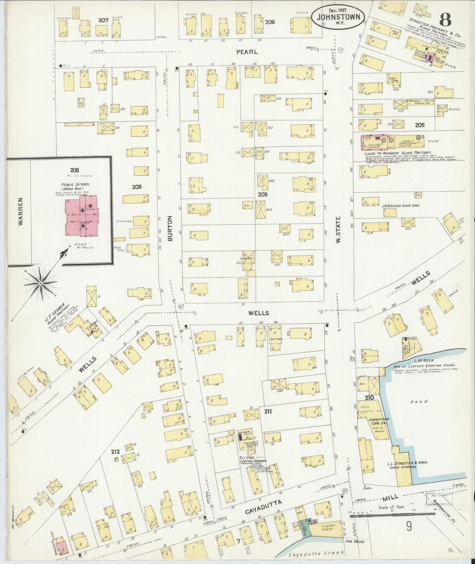 Sanborn Fire Insurance Map from Johnstown, Fulton County, New York (1907), Sheet #0008 - Historic Sanborn Fire Insurance Map Print, vintage old map wall art, antique decor, genealogy gift, New York New York map