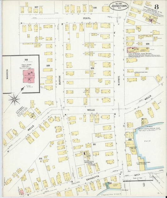 Sanborn Fire Insurance Map from Johnstown, Fulton County, New York (1907), Sheet #0008 - Historic Sanborn Fire Insurance Map Print, vintage old map wall art, antique decor, genealogy gift, New York New York map