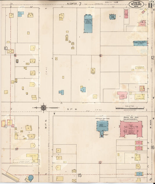 Sanborn Fire Insurance Map from Rexburg, Madison County, Idaho (1943), Sheet #0011 - Historic Sanborn Fire Insurance Map Print, vintage old map wall art, antique decor, genealogy gift, Idaho Idaho map