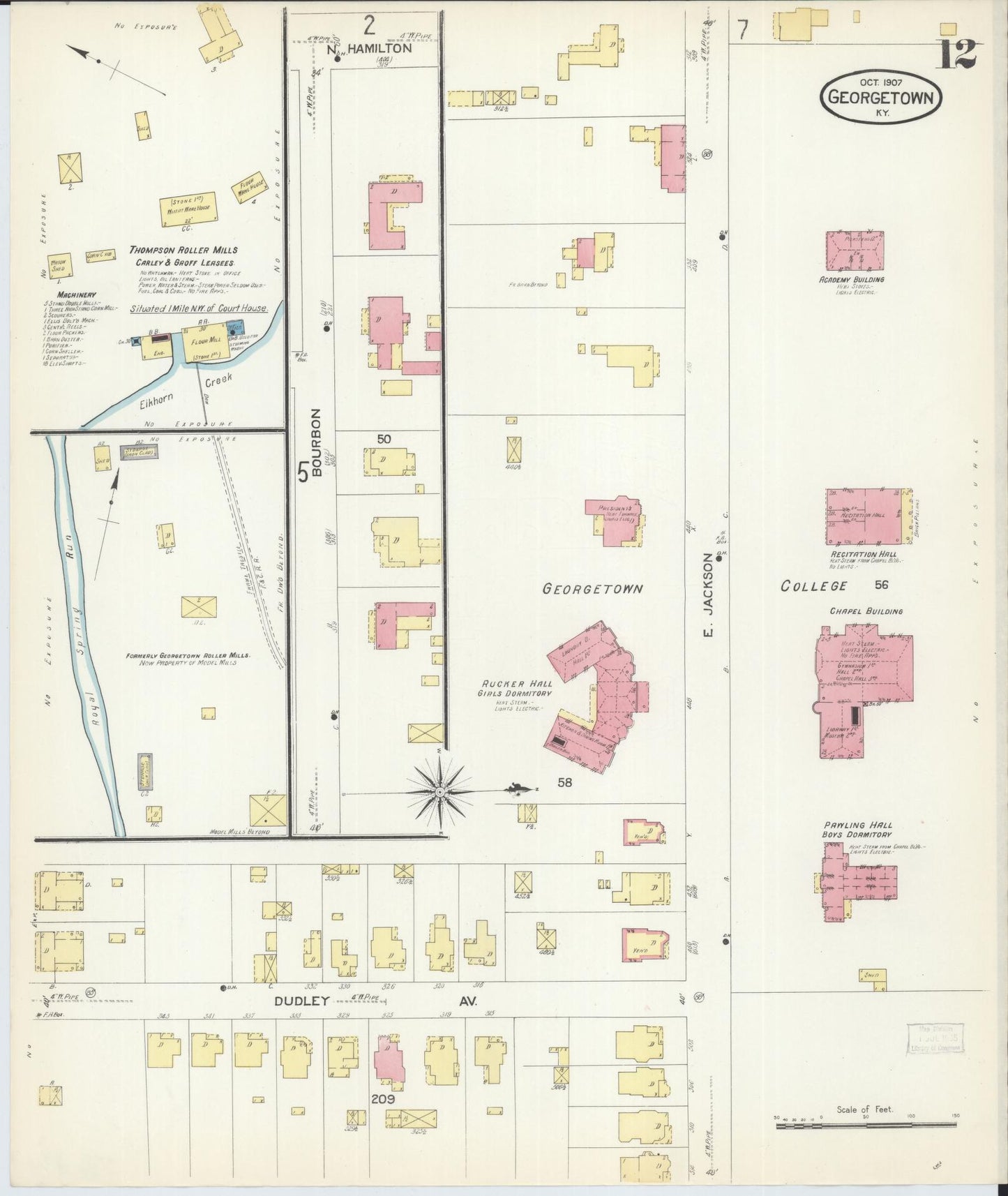 Sanborn Fire Insurance Map from Georgetown, Scott County, Kentucky (1907), Sheet #0012 - Complete Map Set gallery image, historic Sanborn map, vintage wall art, Kentucky Kentucky