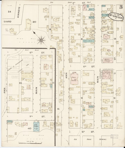 Sanborn Fire Insurance Map from McGregor, Clayton County, Iowa (1886), Sheet #0003 - Historic Sanborn Fire Insurance Map Print, vintage old map wall art