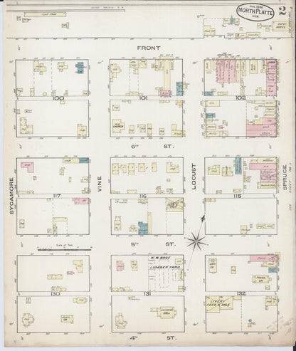 Sanborn Fire Insurance Map from North Platte, Lincoln County, Nebraska (1886), Sheet #0002 - Complete Map Set gallery image, historic Sanborn map, vintage wall art, Nebraska Nebraska
