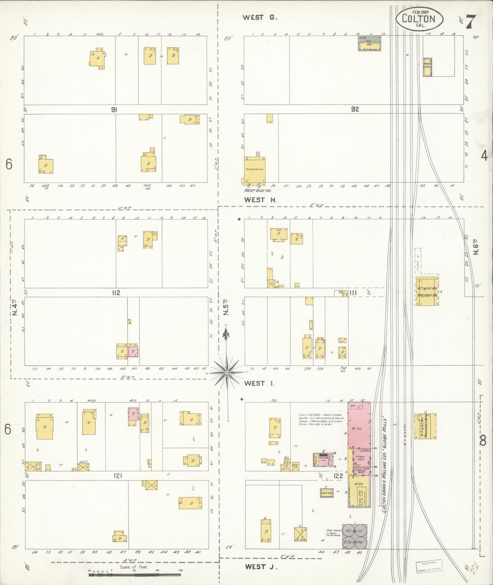 Sanborn Fire Insurance Map from Colton, San Bernardino County, California (1907), Sheet #0007 - Historic Sanborn Fire Insurance Map Print, vintage old map wall art, antique decor, genealogy gift, California California map