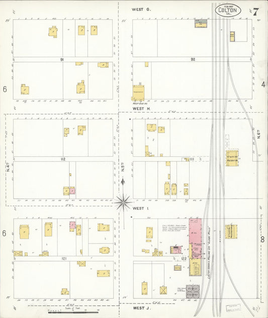 Sanborn Fire Insurance Map from Colton, San Bernardino County, California (1907), Sheet #0007 - Historic Sanborn Fire Insurance Map Print, vintage old map wall art, antique decor, genealogy gift, California California map